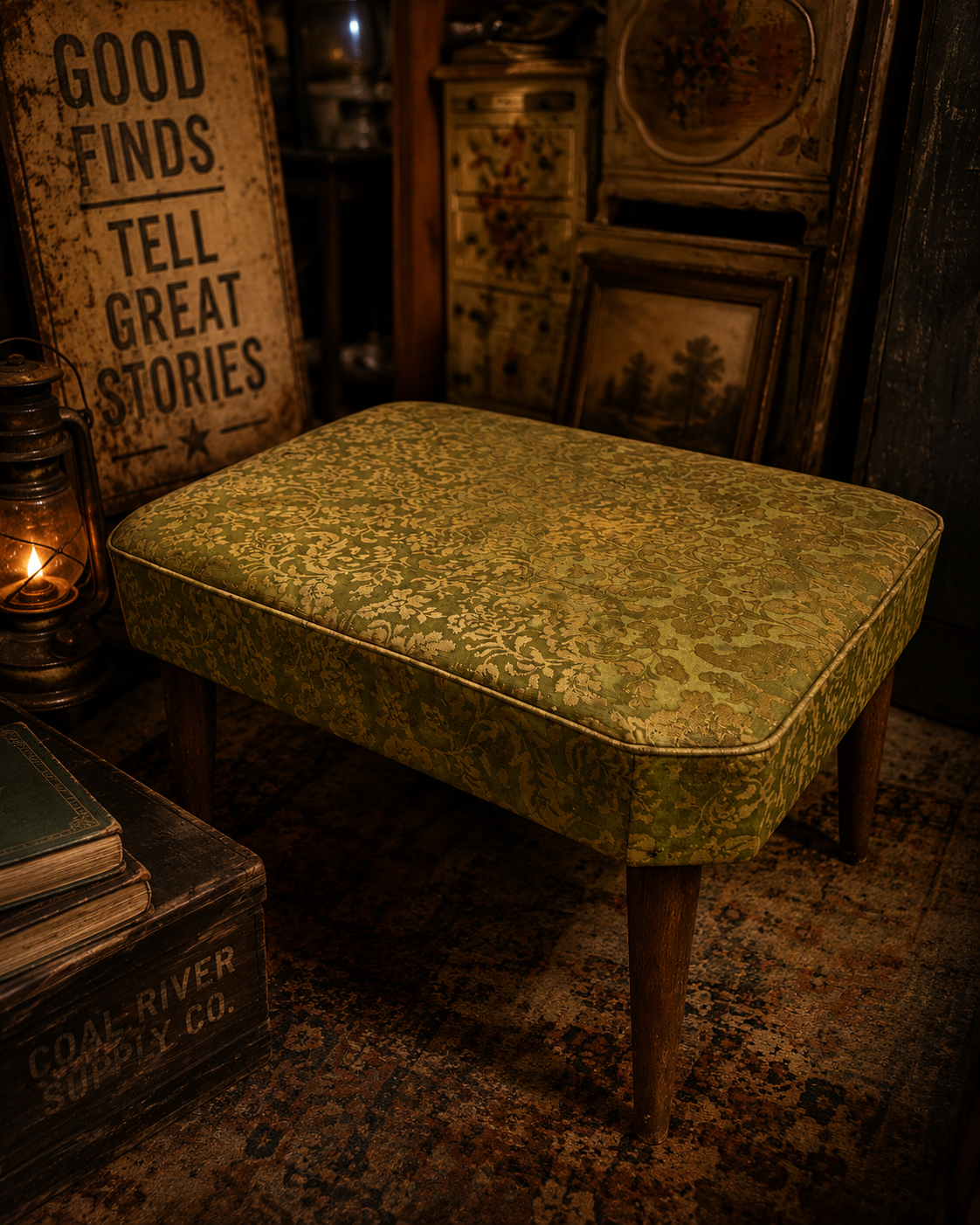 Green Upholstered Footstool