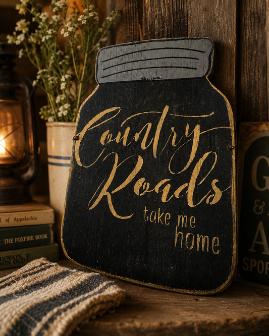 Country Roads Mason Jar Wall Sign