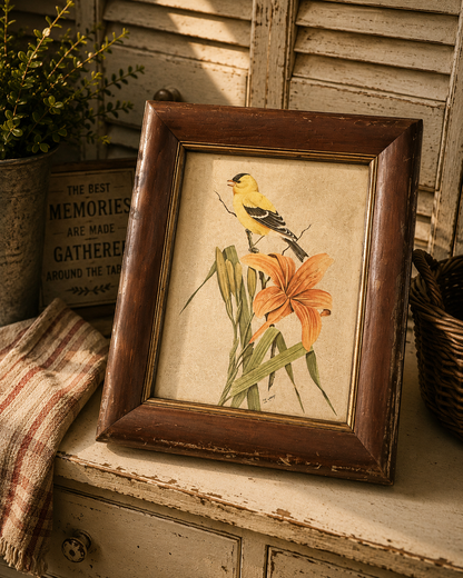 Framed Bird & Lily Botanical Print