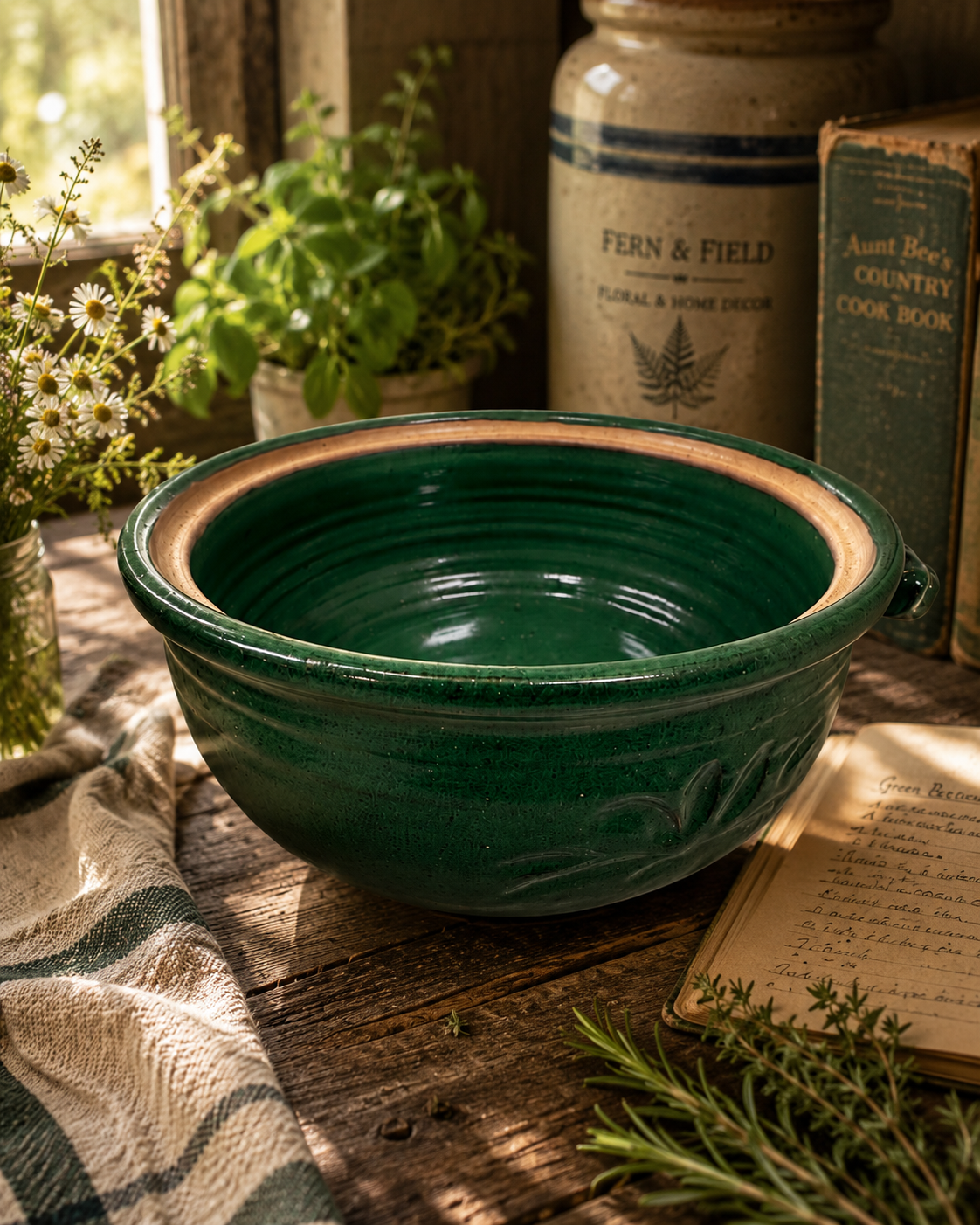 Green Glazed Pottery Bowl