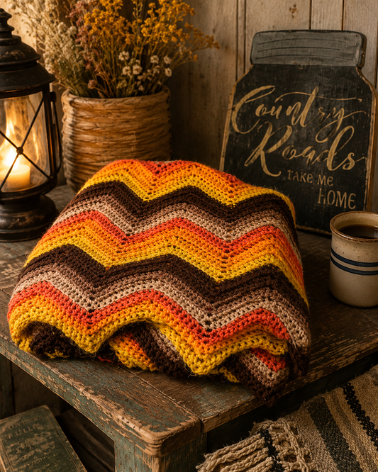 Vintage Crochet Chevron Throw (Harvest Colors)